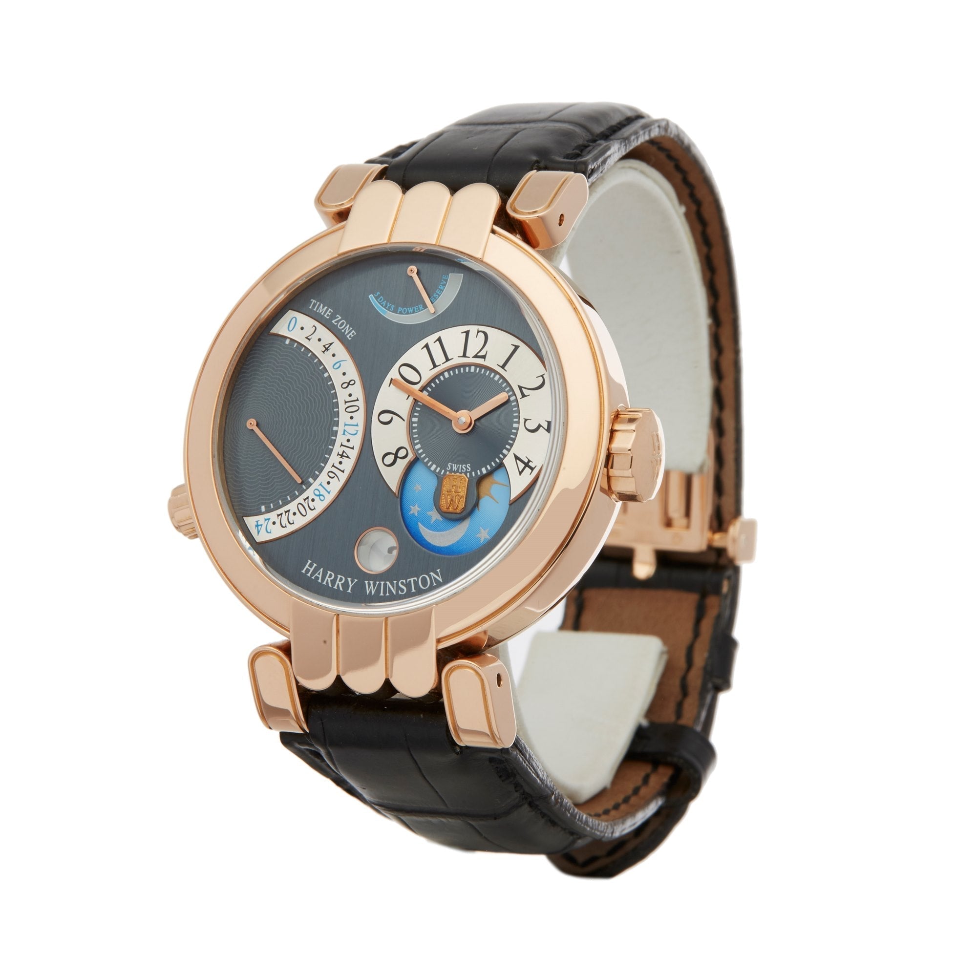 Harry Winston Premier Excenter Time Zone 18K Rose Gold Mens Watch