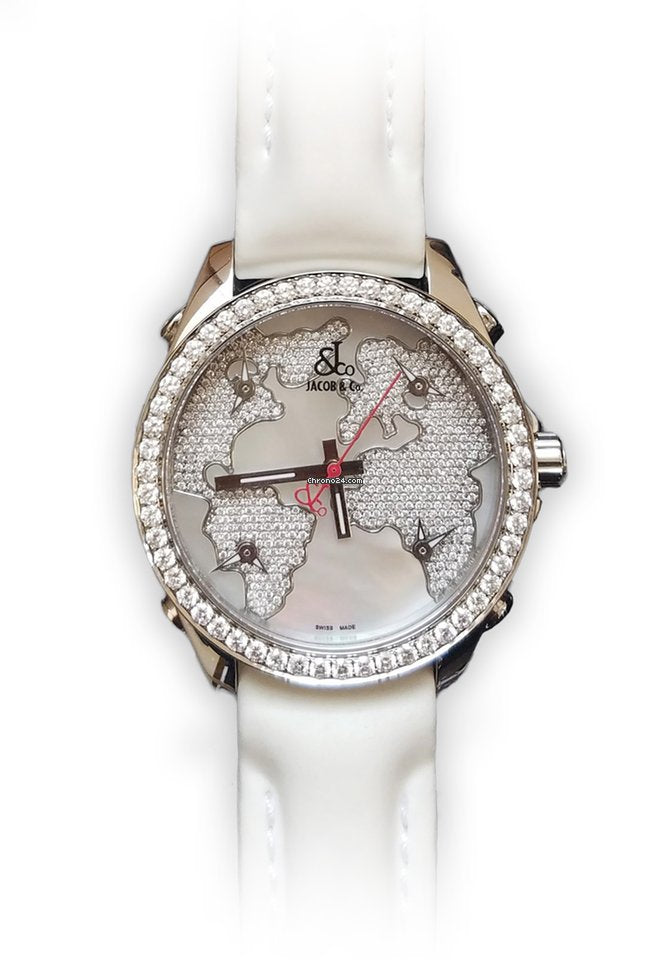 Jacob &amp; Co Five Time Zone Stainless Steel and White Diamonds Watch - Premium Luxury Product