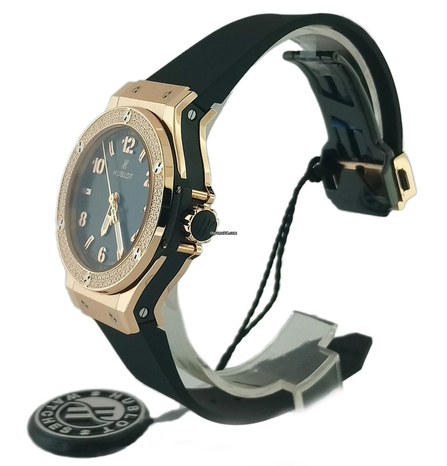 Hublot Big Bang 18K Rose Gold  Black Rubber Ladies  Watch