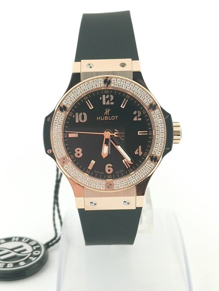 Hublot Big Bang 18K Rose Gold  Black Rubber Ladies  Watch
