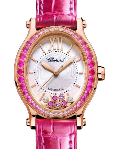 Chopard Happy Sport Oval Ethical Rose Gold  & Diamonds and Pink Sapphires Ladies Watch