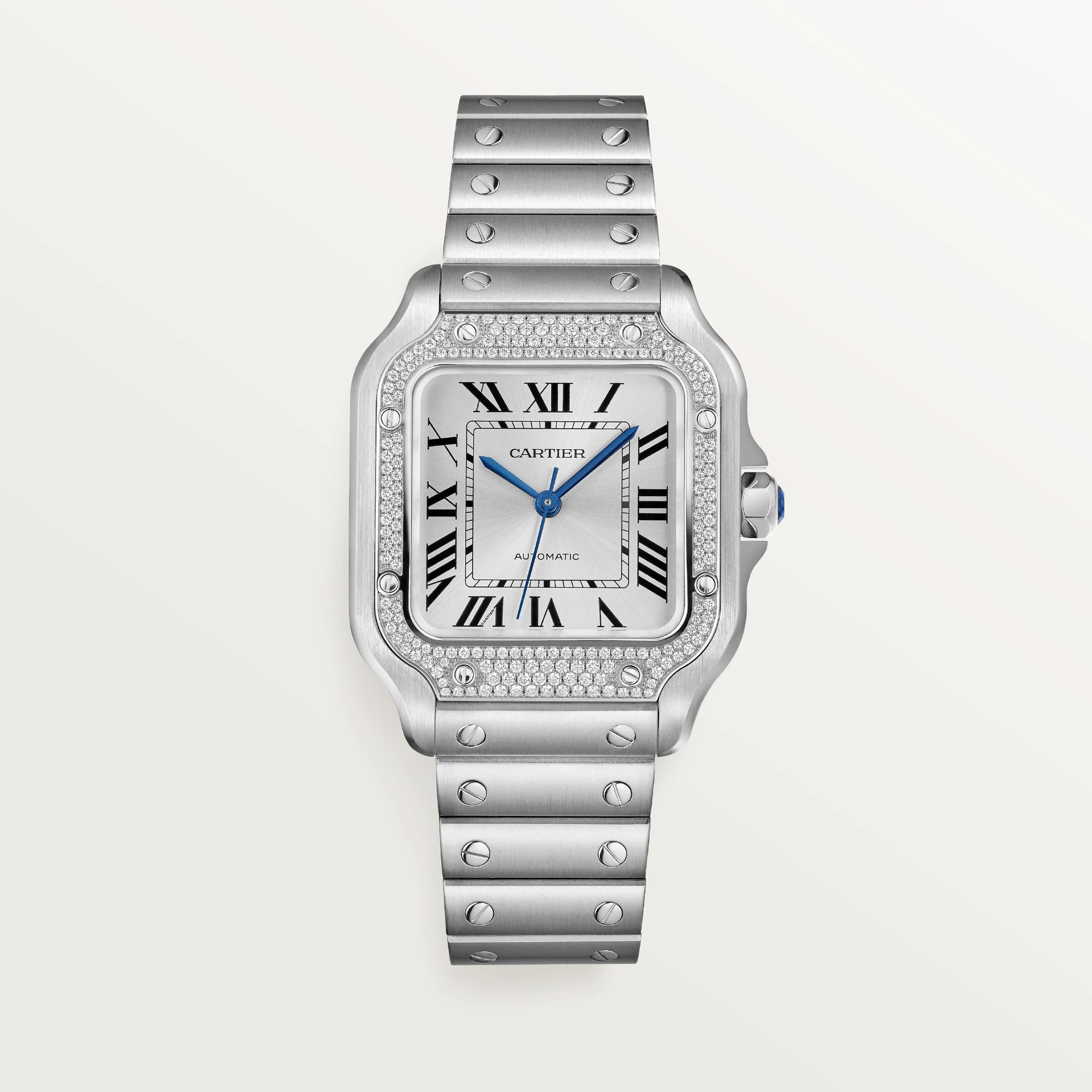 Cartier Santos Stainless Steel & Diamonds Unisex Watch - Premium Luxury Product