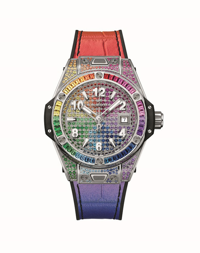 Hublot Unico Big Bang One Slick Rainbow Stainless Steel & 18K White Gold & Colored Gemstones Unisex Watch