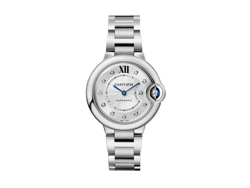 Cartier Ballon Bleu 33 mm Stainless steel & Diamonds Lady's Watch - Premium Luxury Product