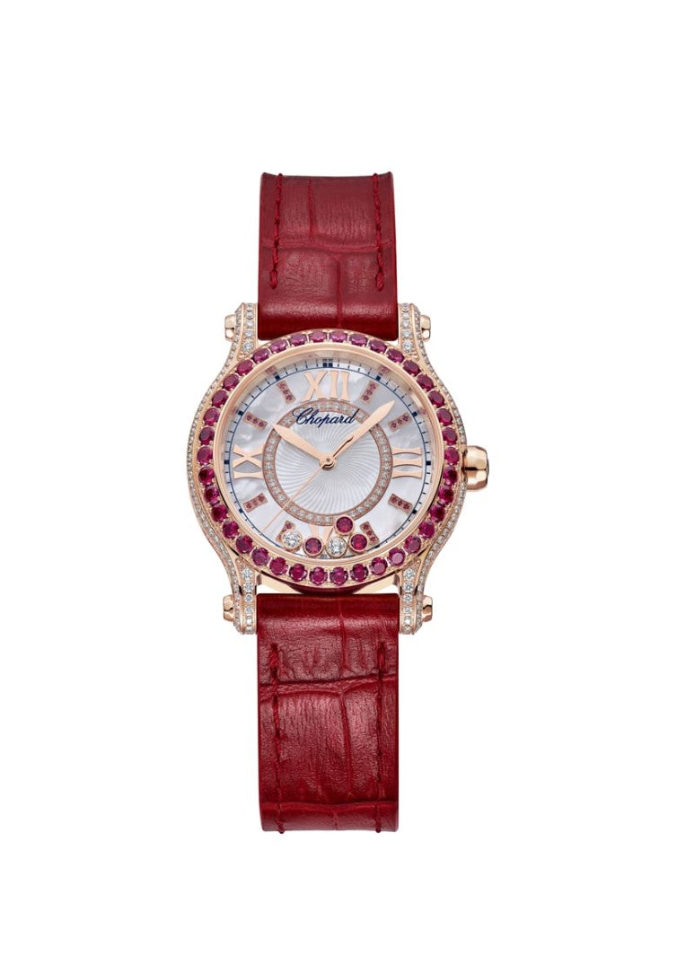 Chopard Happy Sport Ethical 18K Rose Gold & Diamonds & Rubies Ladies Watch - Premium Luxury Product