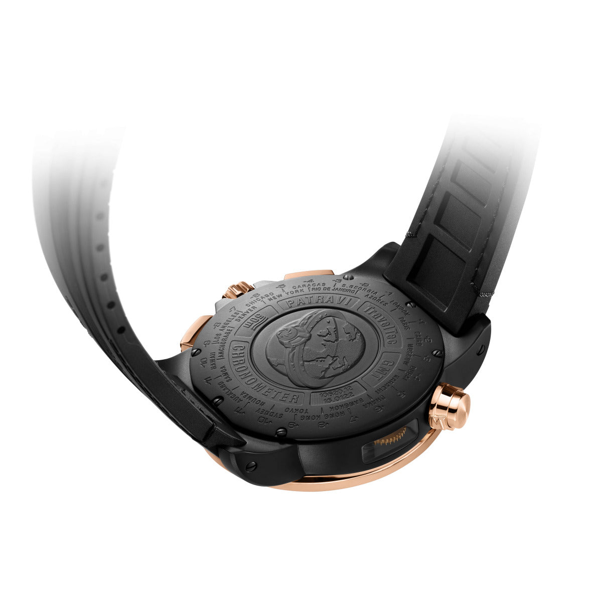 Carl F. Bucherer Patravi Traveltec Paradise Chronograph  DLC Stainless steel & 18K rose gold bezel & Tsavorites & Sapphires & Rubies Men's Watch - Premium Luxury Product