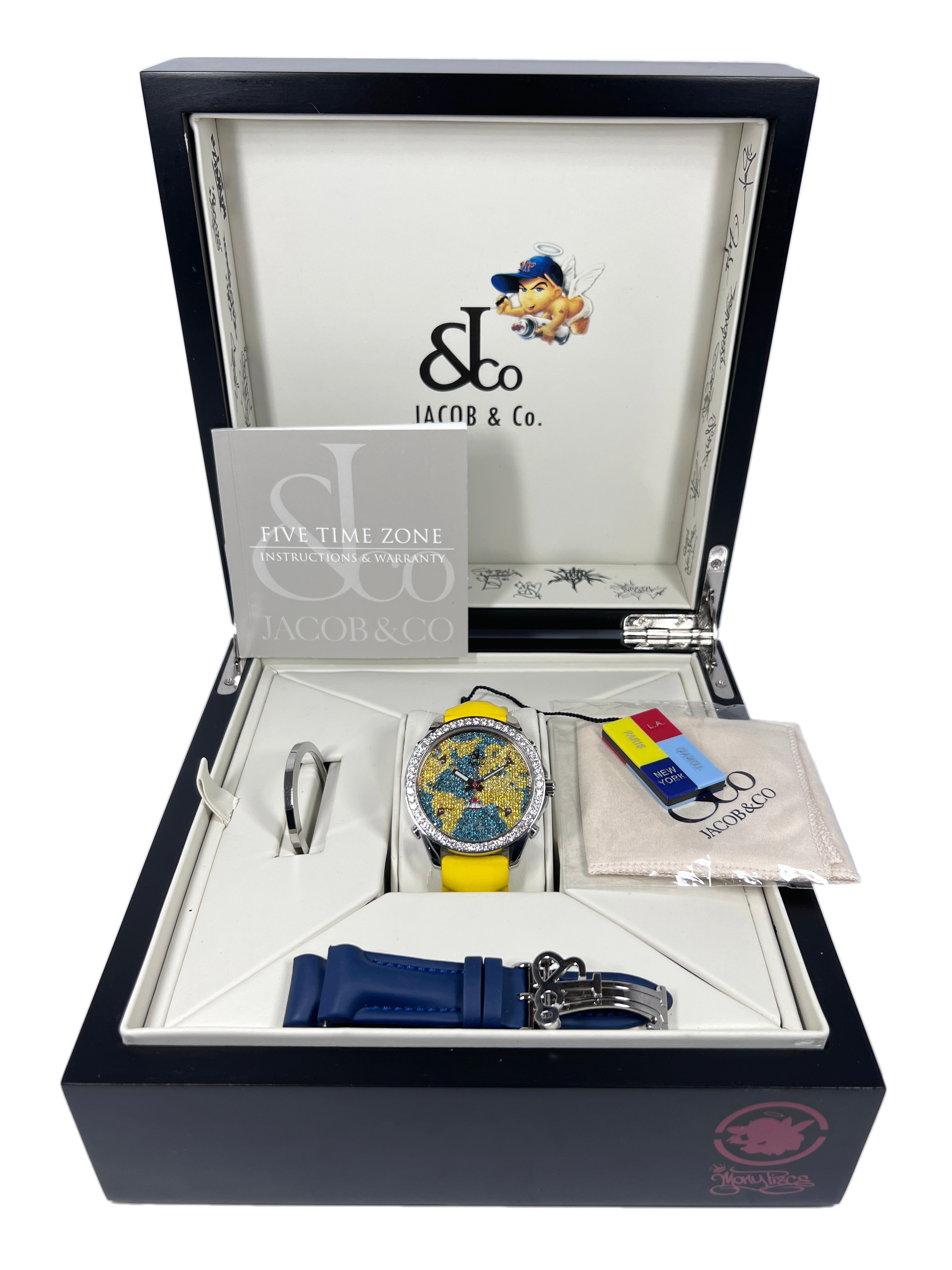 Jacob &amp; Co Five Time Zone - 47mm Stainless Steel Diamonds Unisex Watch - Premium Luxury Product