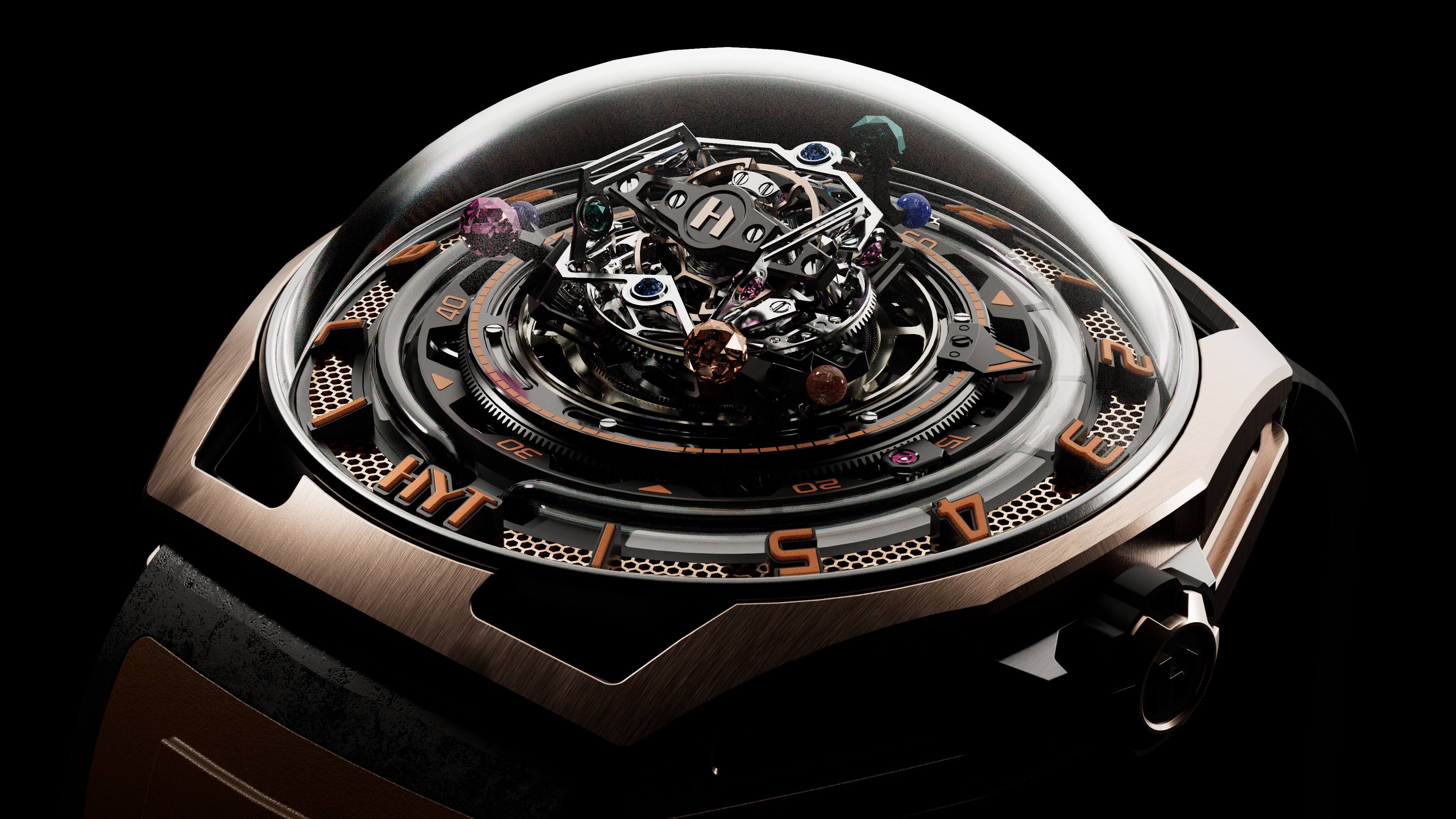 HYT Conical Tourbillon Infinity Sapphires Gold 5N & Black coated Titanium Men's Watch - Premium Luxury Product