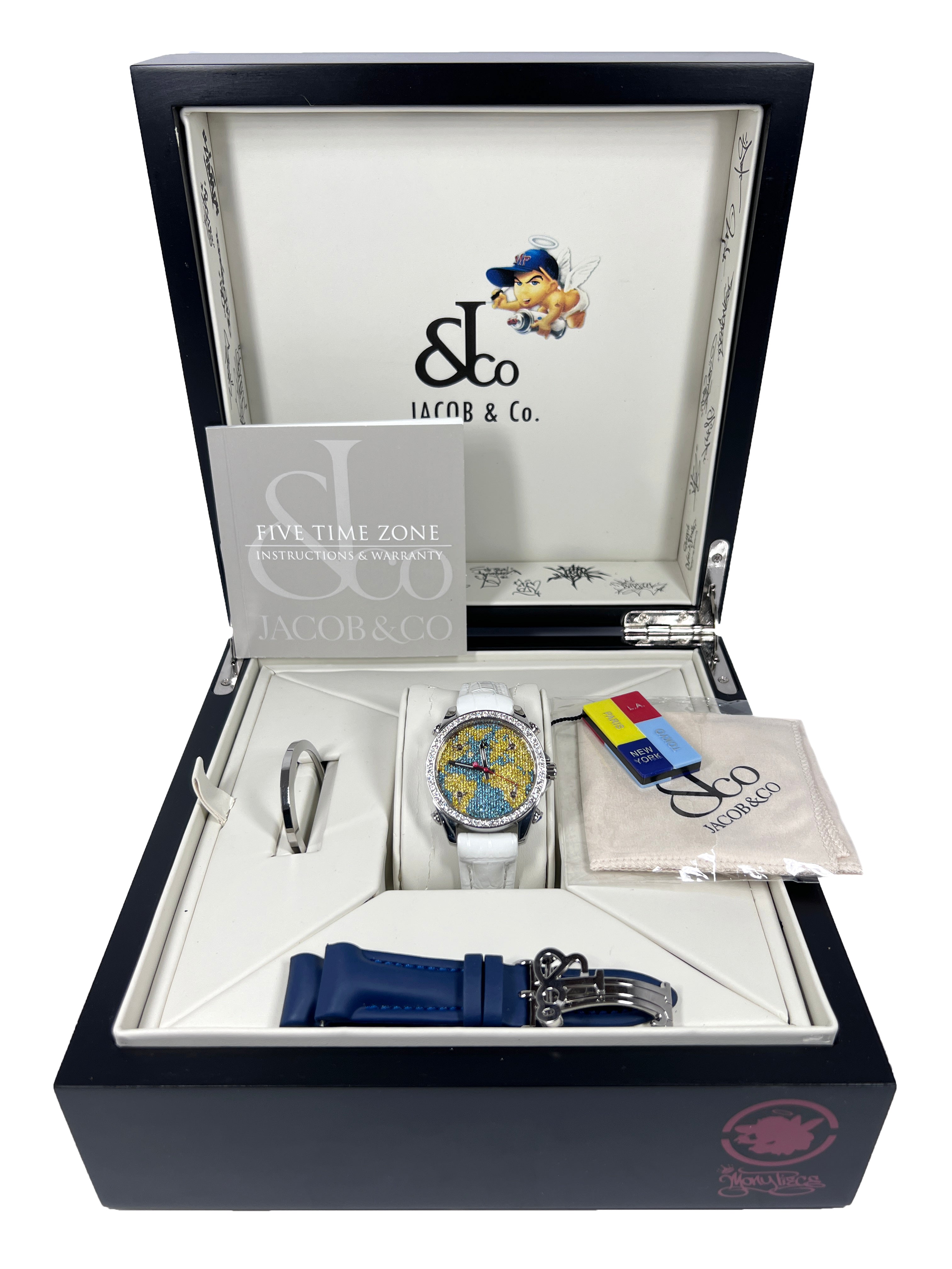 Jacob &amp; Co Five Time Zone Stainless Steel and White Diamonds Watch - Premium Luxury Product