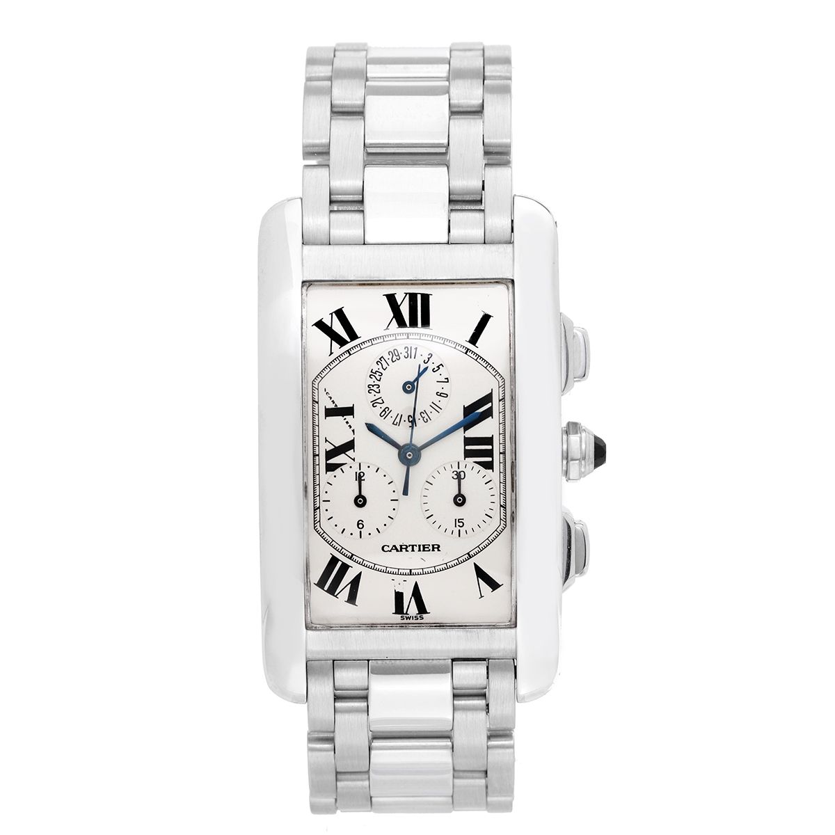 Cartier Tank Americane Chronograph 18K White Gold Unisex Watch - Premium Luxury Product