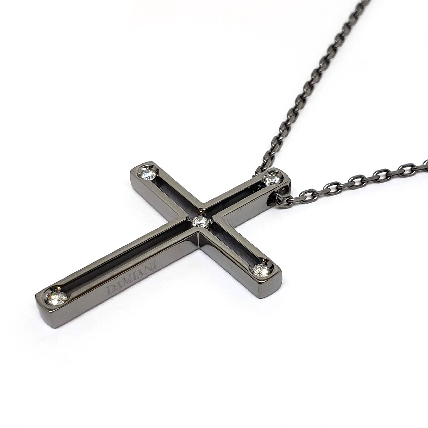 Damiani Black Cross Pendant With 18K Gold And Diamonds
