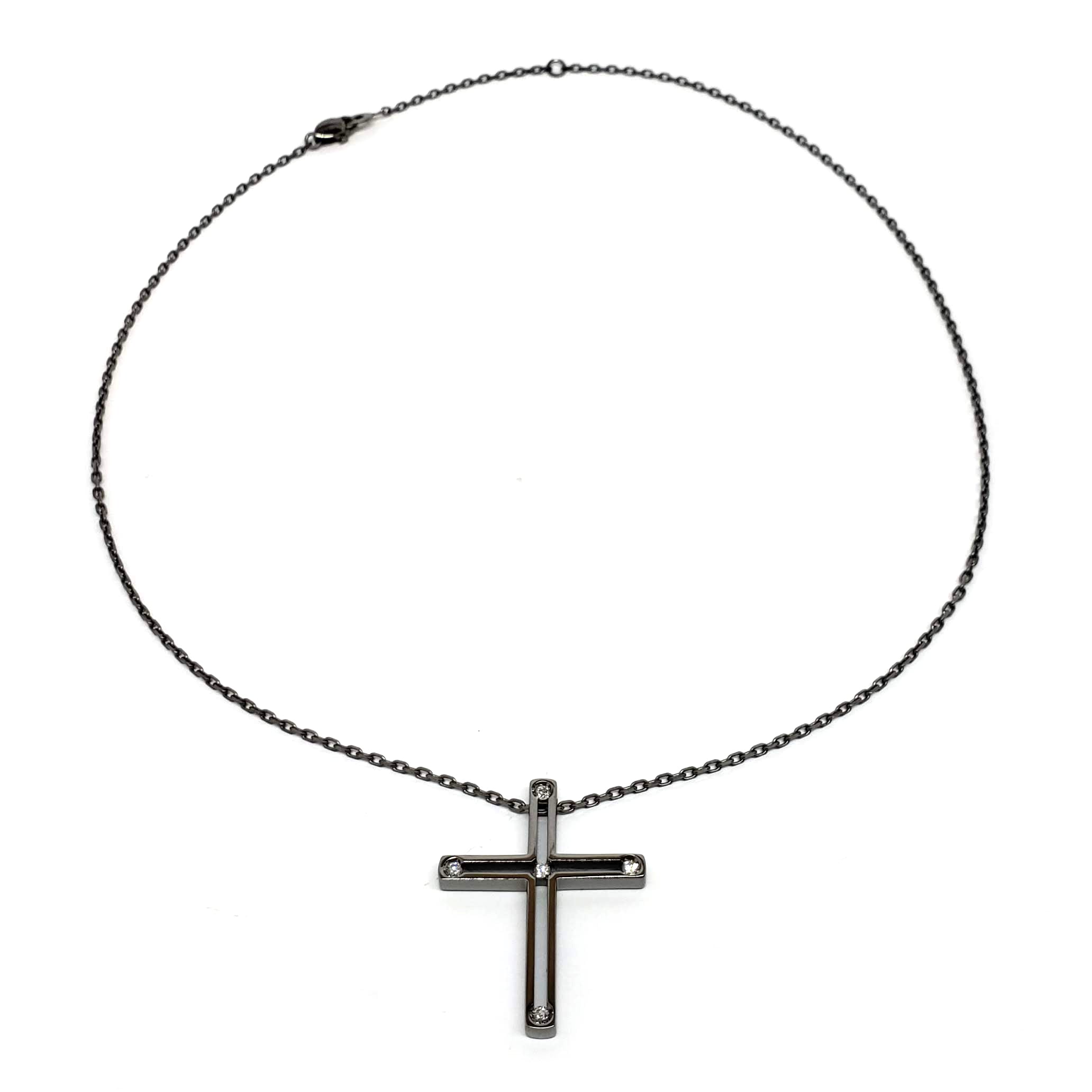 Damiani Black Cross Pendant With 18K Gold And Diamonds