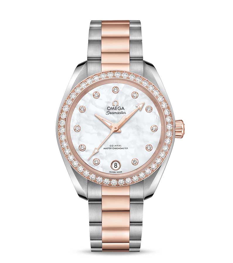 Omega Seamaster Aqua Terra Co-Axial Master Stainless Steel &amp; 18K Sedna™ Gold &amp; Diamonds Ladies Watch - Premium Luxury Product