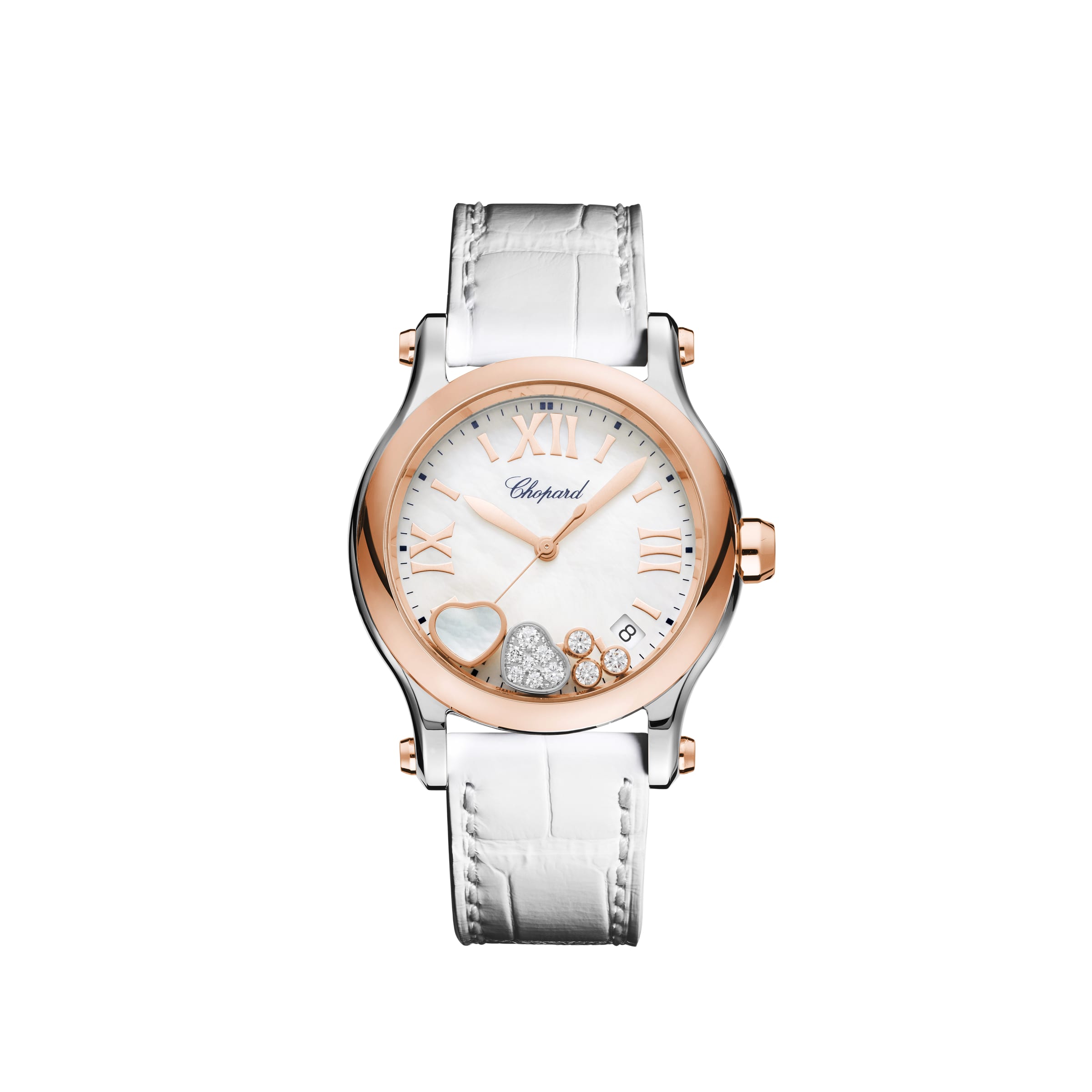 HAPPY HEARTS 36 MM, QUARTZ, ETHICAL ROSE GOLD, LUCENT STEEL™, DIAMONDS, MOTHER-OF-PEARL 278582-6009