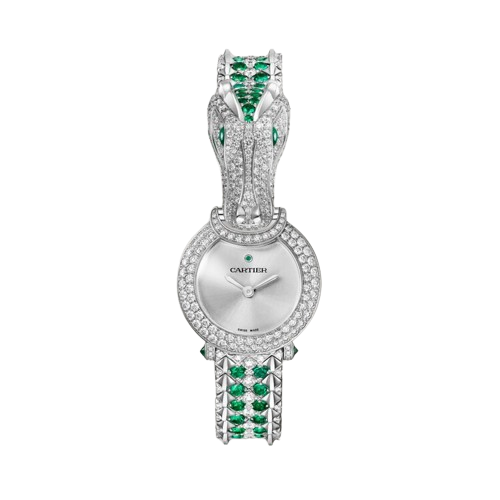 Cartier Panthere Animal Crocodile Jewelry De Cartier 18K Whitw Gold & Diamonds & Emeralds Lady's Watch - Premium Luxury Product