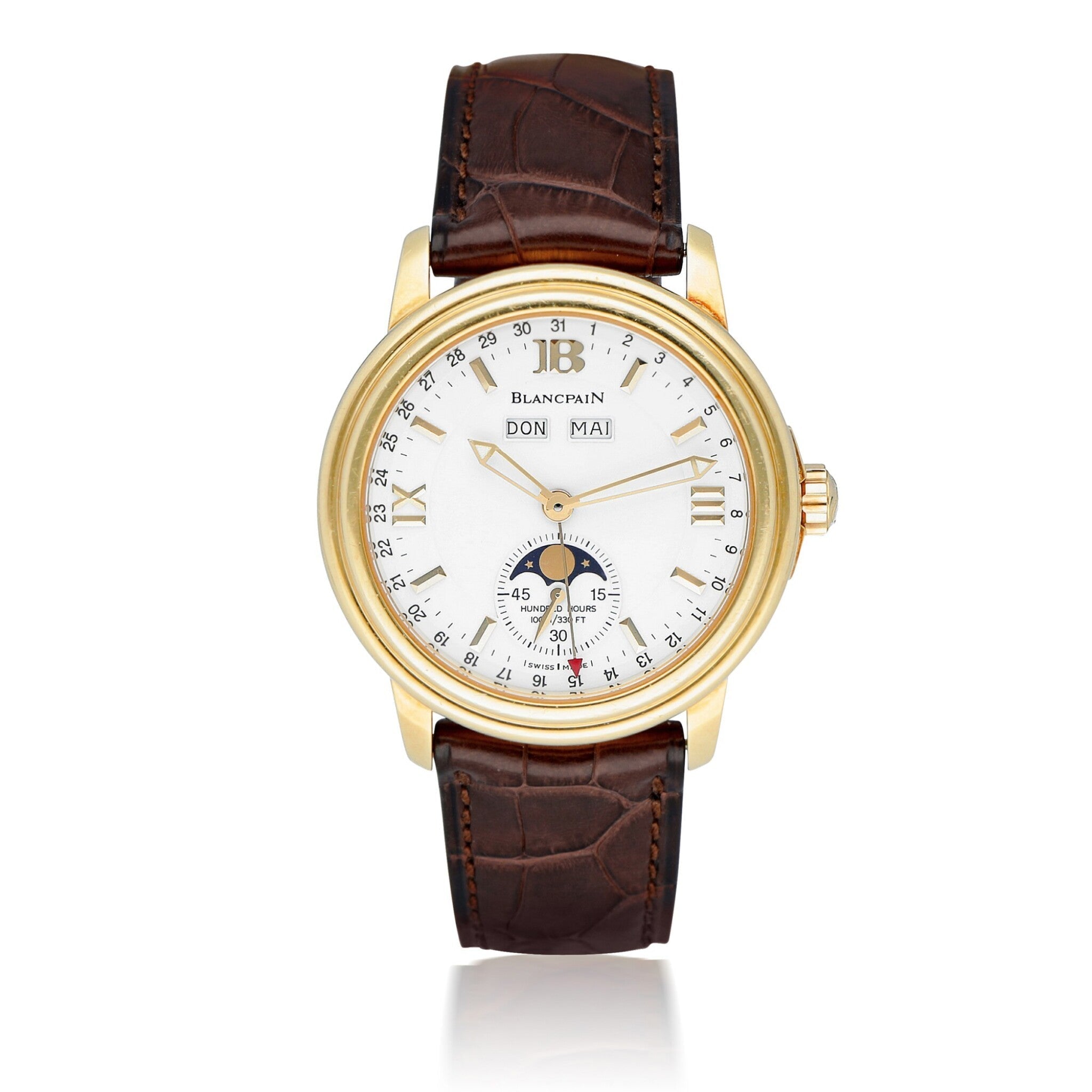 Blancpain Leman Moon Phase 18K Yellow Gold Men's Watch - Premium Luxury Product