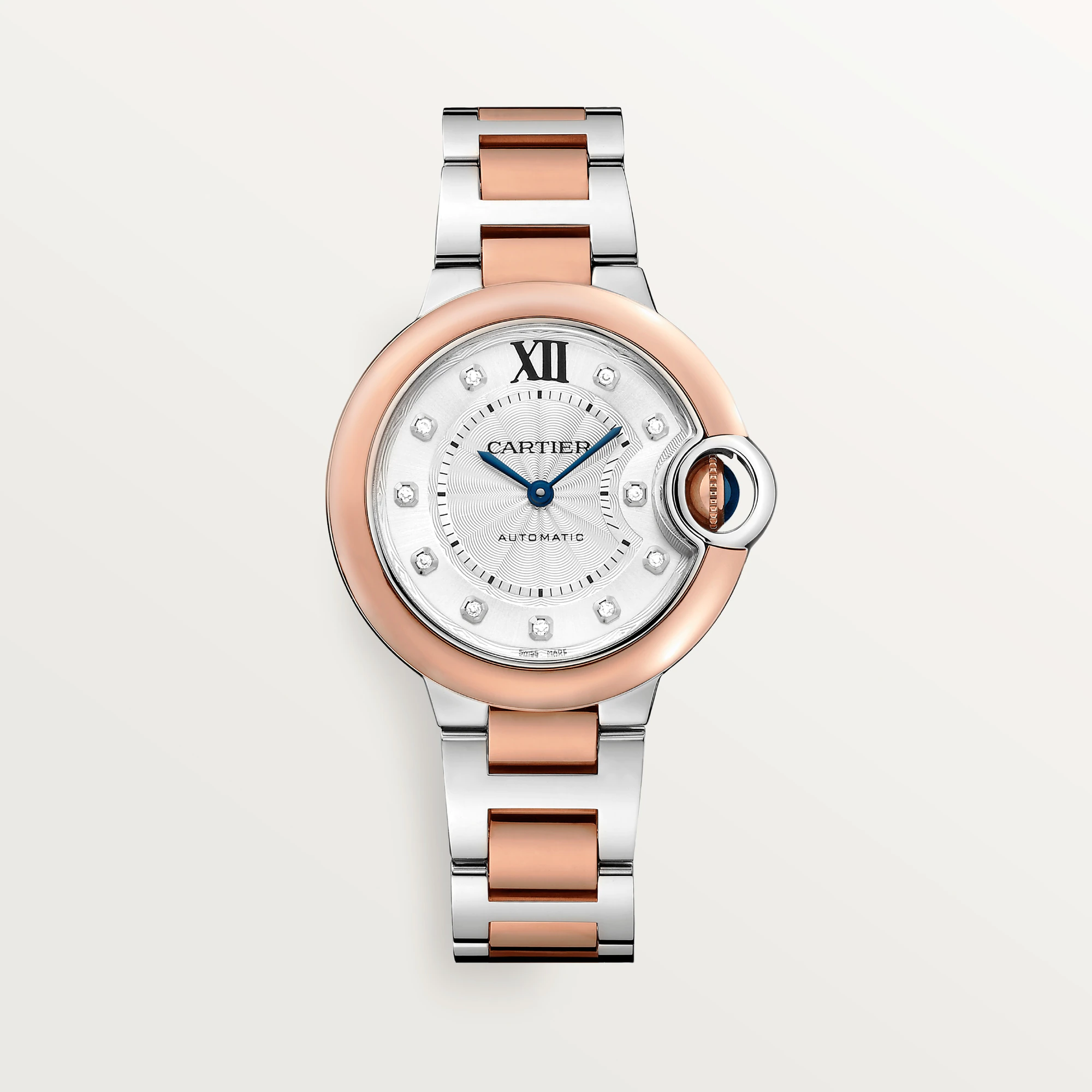 Cartier Ballon Bleu 33 mm Stainless steel & Rose Gold & Diamonds Lady's Watch - Premium Luxury Product