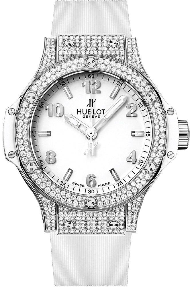 Hublot Big Bang 38mm  Stainless Steel Diamonds White Rubber Ladies Watch - Premium Luxury Product