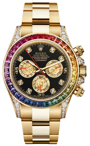 Rolex Daytona 116528 Custom Rainbow Chronograph 18K Yellow Gold & Diamonds & Sapphires Unisex Wath