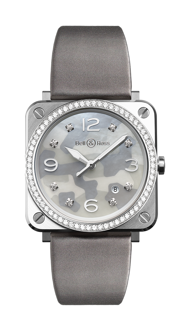Bell & Ross Instruments BR S Grey Comouflage, Diamonds & Steel Ladies Watch - Premium Luxury Product