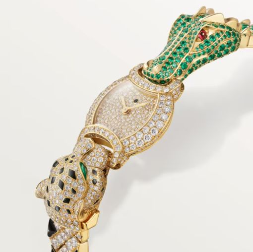 Cartier Panthere Jewelry Indomptables De Cartier 18K Yellow Gold & Diamonds & Emeralds Lady's Watch