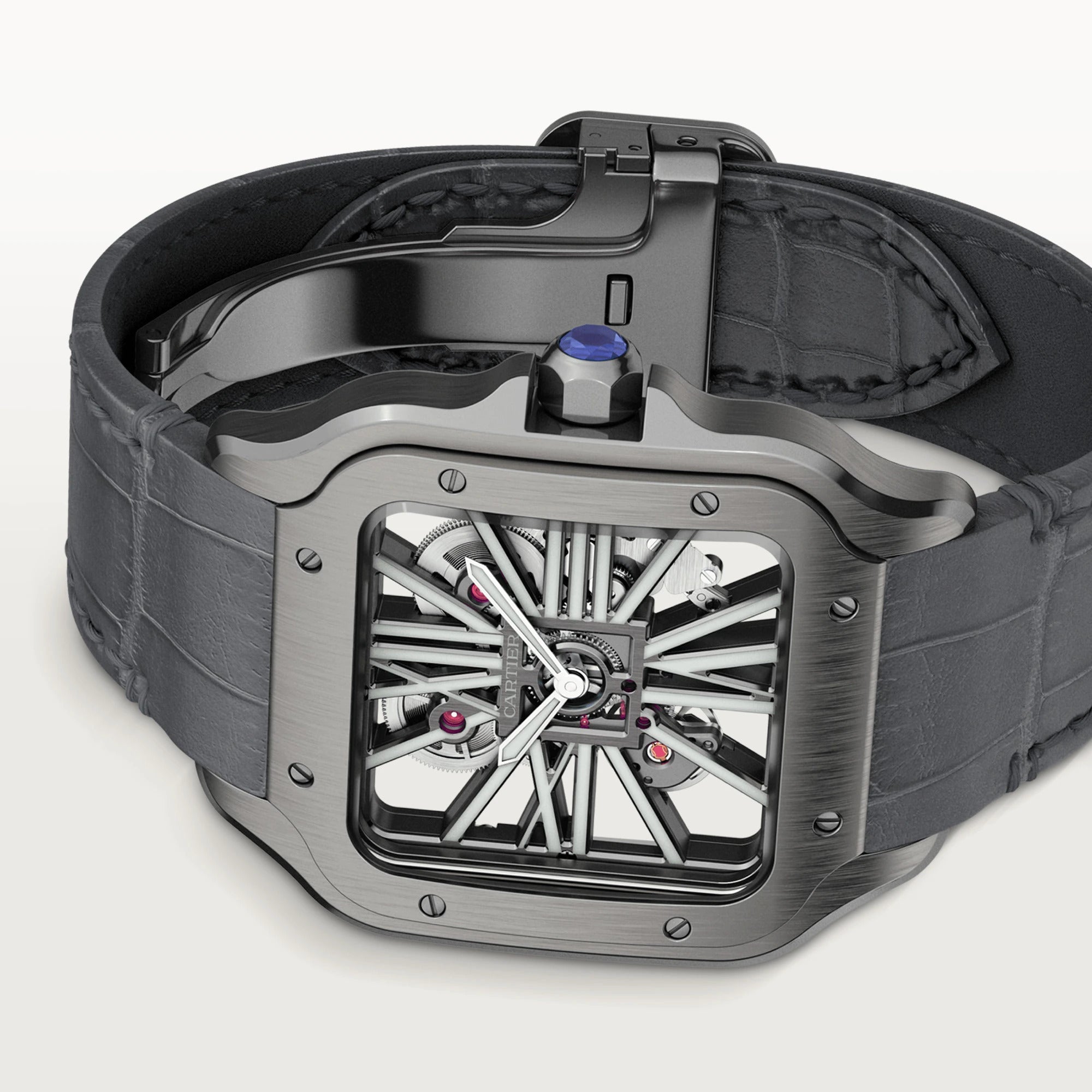 Cartier Santos Skeleton Black Steel Men's Watch