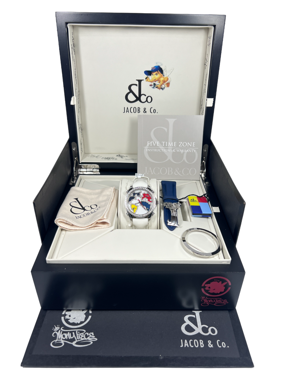 Jacob &amp; Co Five Time Zone Stainless Steel and White Diamonds Watch - Premium Luxury Product