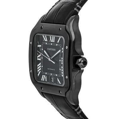 Cartier Santos Black ADLC Stainless Steel Men's Watch - Premium Luxury Product