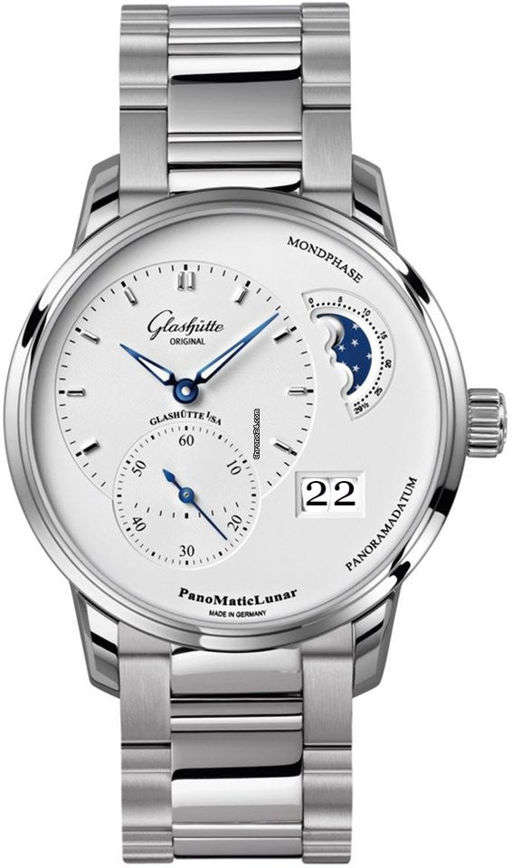 Glashutte Original Pano Matic Lunar Stainless steel Men's Watch - Premium Luxury Product