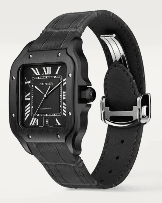 Cartier Santos Black ADLC Stainless Steel Men's Watch