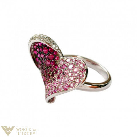 Chopard 18k White Gold Pink Sapphire Ruby Diamond Heart Ladies Ring