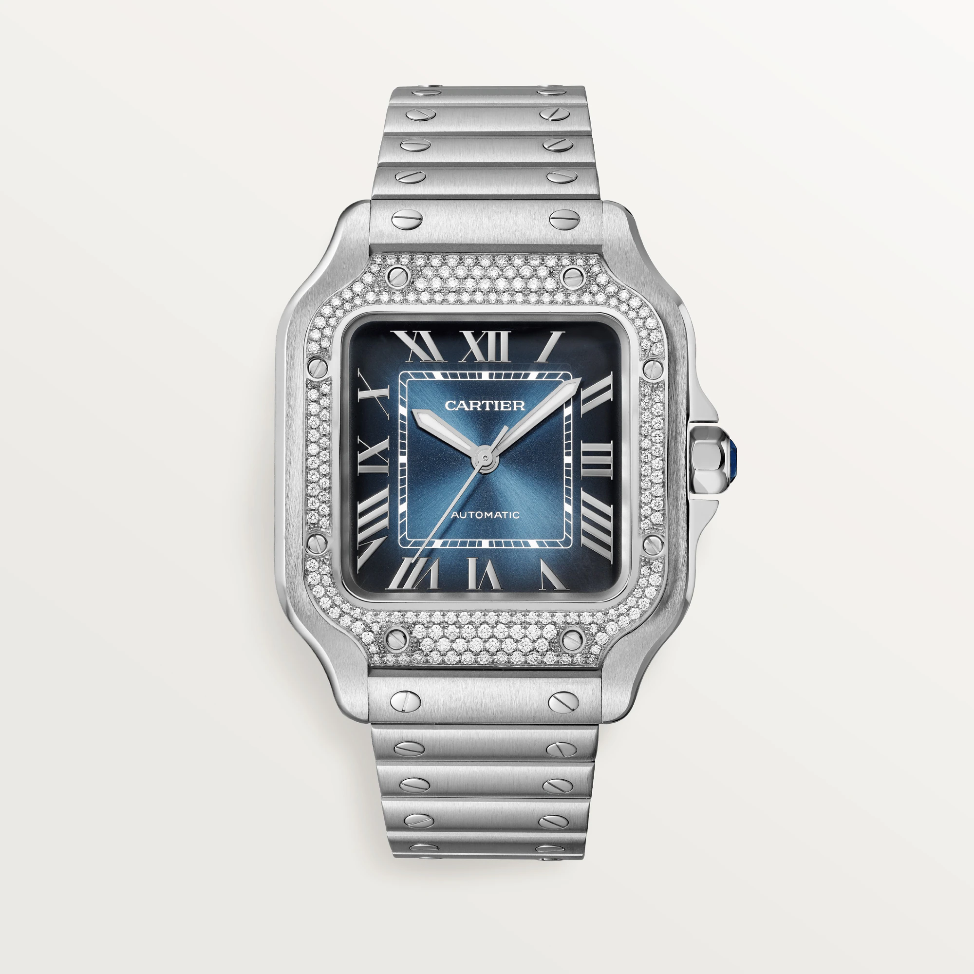 Cartier Santos Stainless Steel & Diamonds Men's Watch - Premium Luxury Product