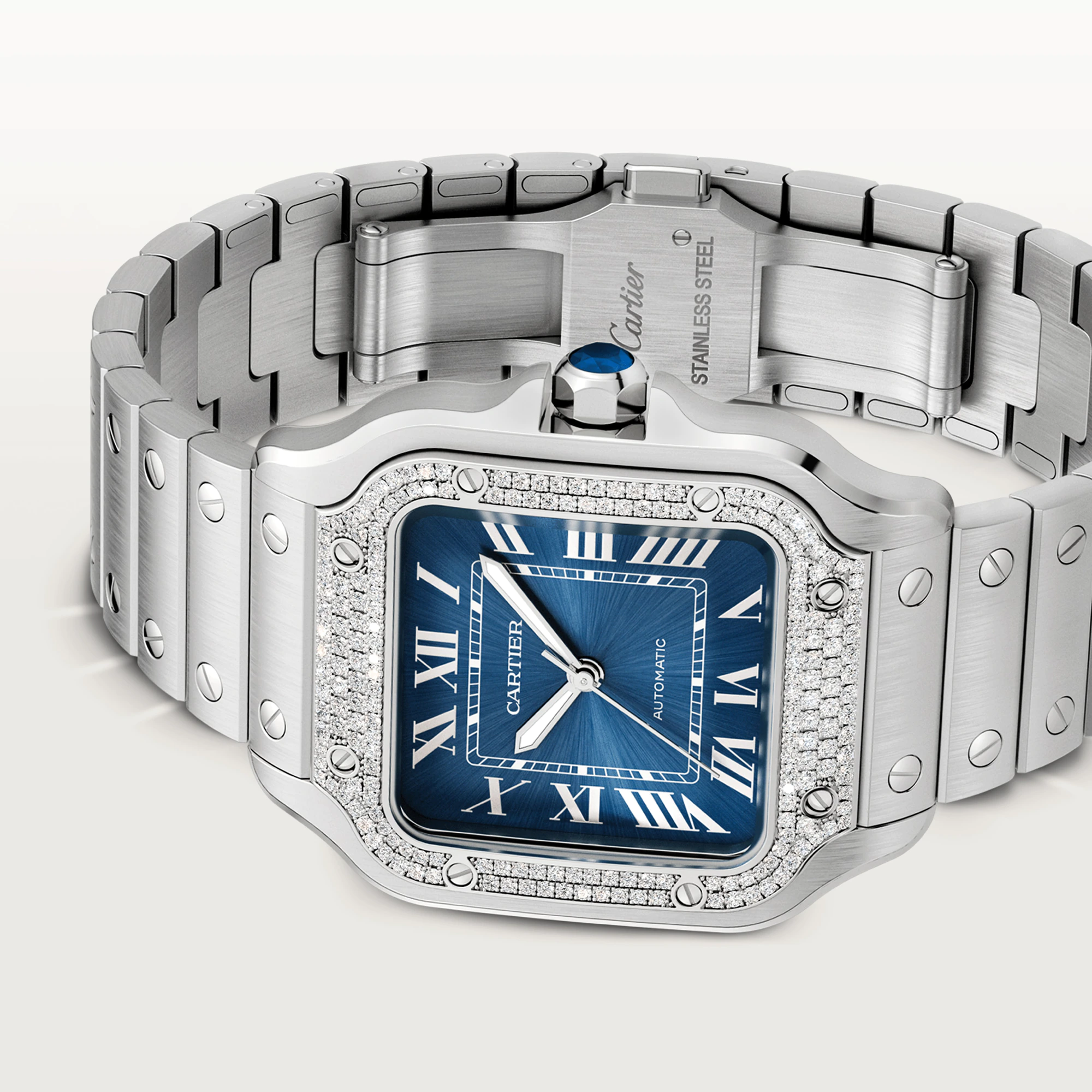 Cartier Santos Stainless Steel & Diamonds Men's Watch