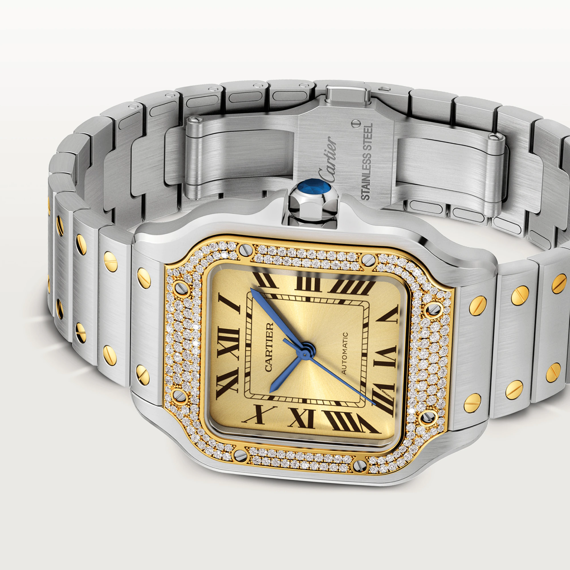 Cartier Santos Stainless Steel & Yellow Gold & Diamonds Unisex Watch