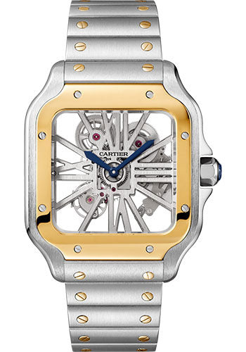 Cartier Santos De Cartier Skeleton Stainless steel & 18K Yellow Gold Men's Watch - Premium Luxury Product
