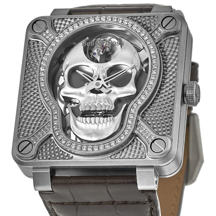 Bell & Ross Instruments BR 01 Laughing Skull Light Stainless Steel & Diamond Mens Watch