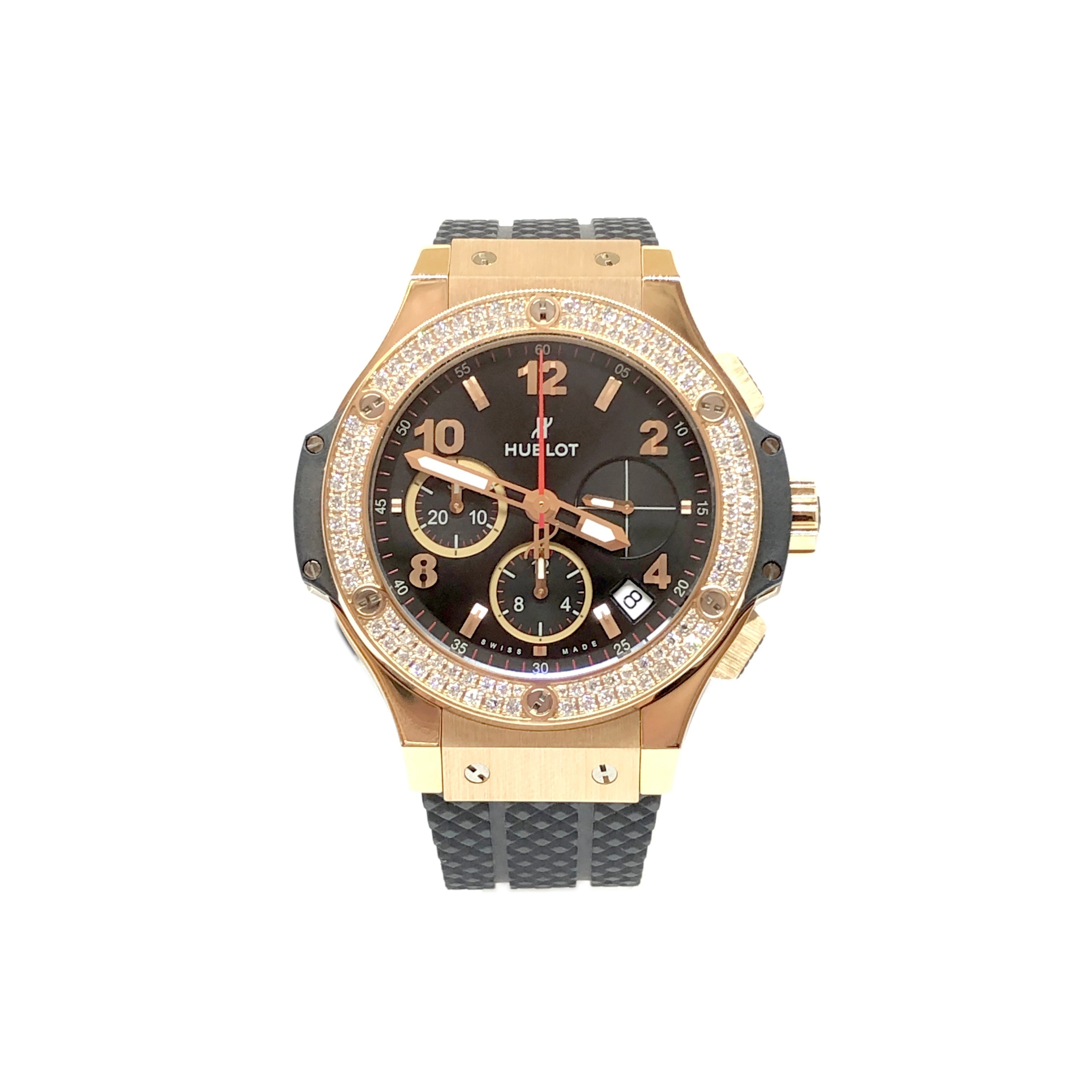 Hublot Big Bang Diamonds 18K Rose Gold  Black Rubber Unisex Watch - Premium Luxury Product