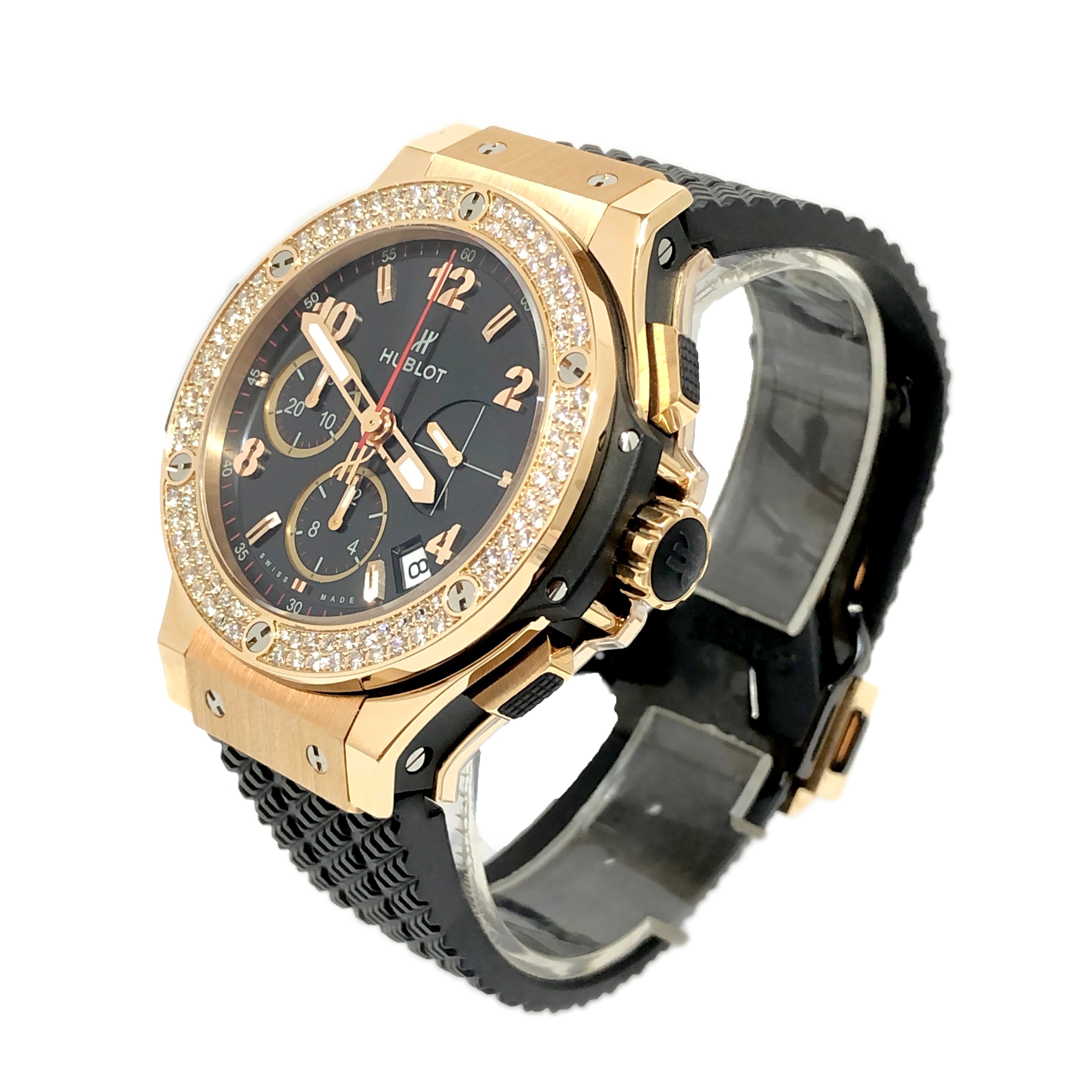 Hublot Big Bang Diamonds 18K Rose Gold  Black Rubber Unisex Watch