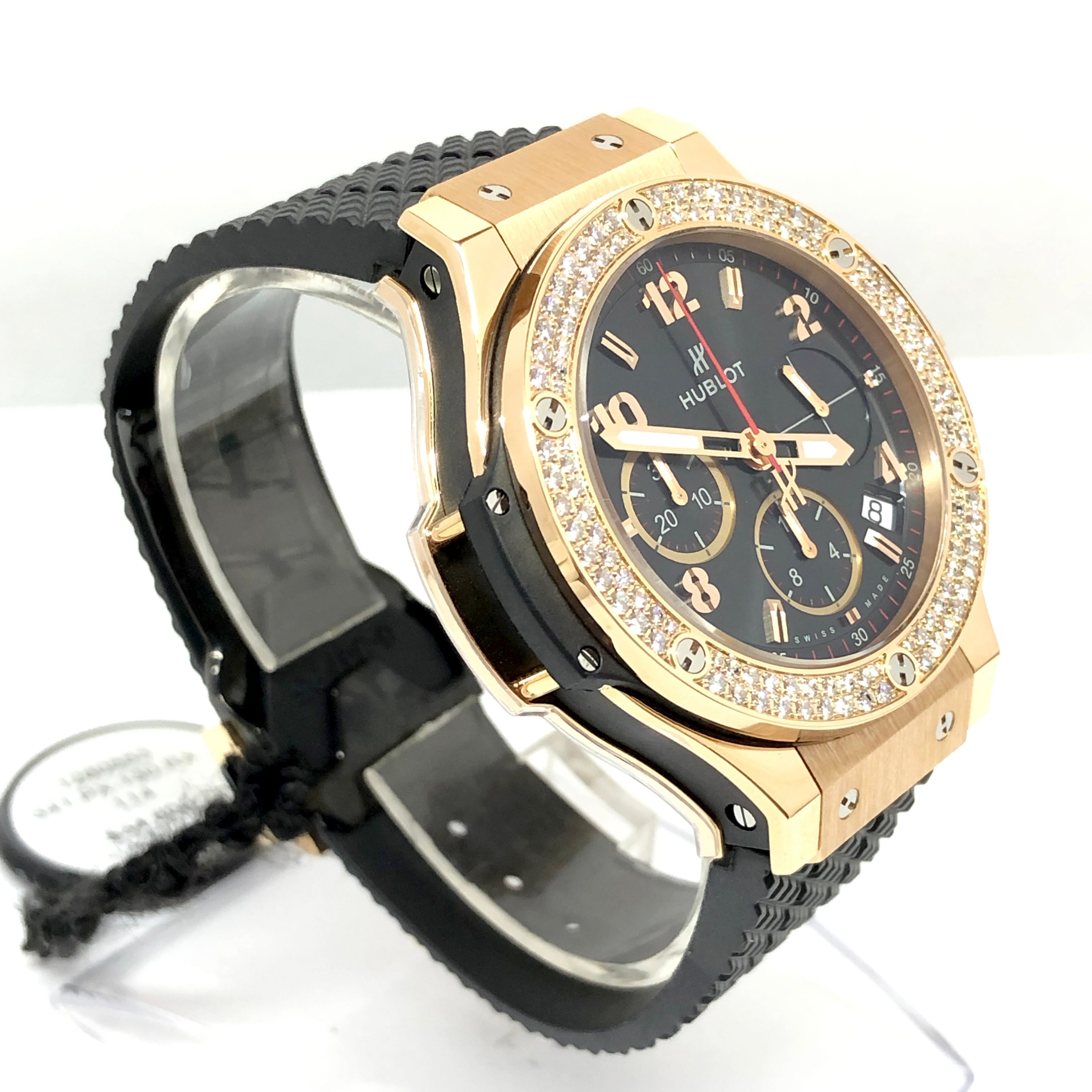 Hublot Big Bang Diamonds 18K Rose Gold  Black Rubber Unisex Watch