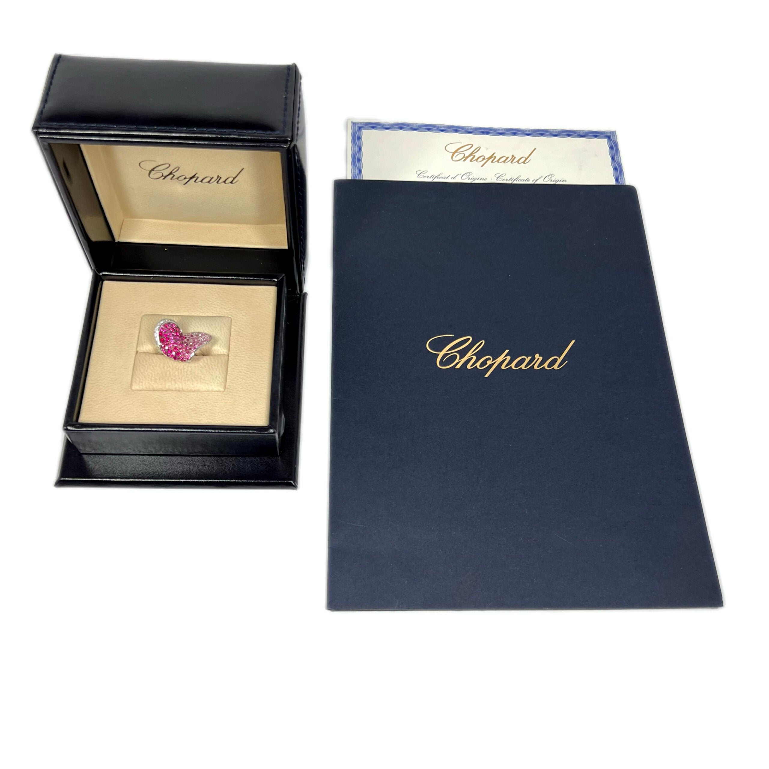 Chopard 18k White Gold Pink Sapphire Ruby Diamond Heart Ladies Ring