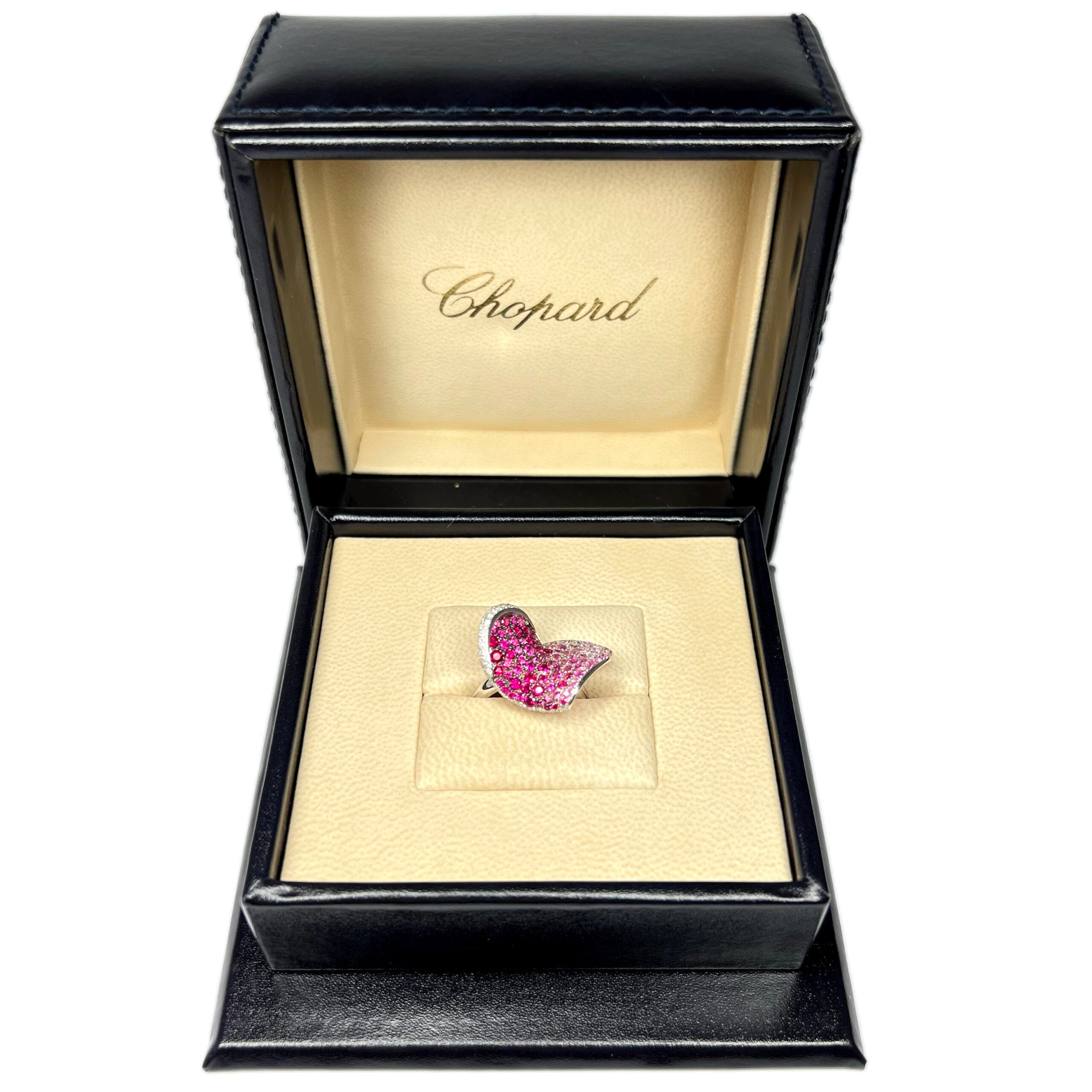 Chopard 18k White Gold Pink Sapphire Ruby Diamond Heart Ladies Ring