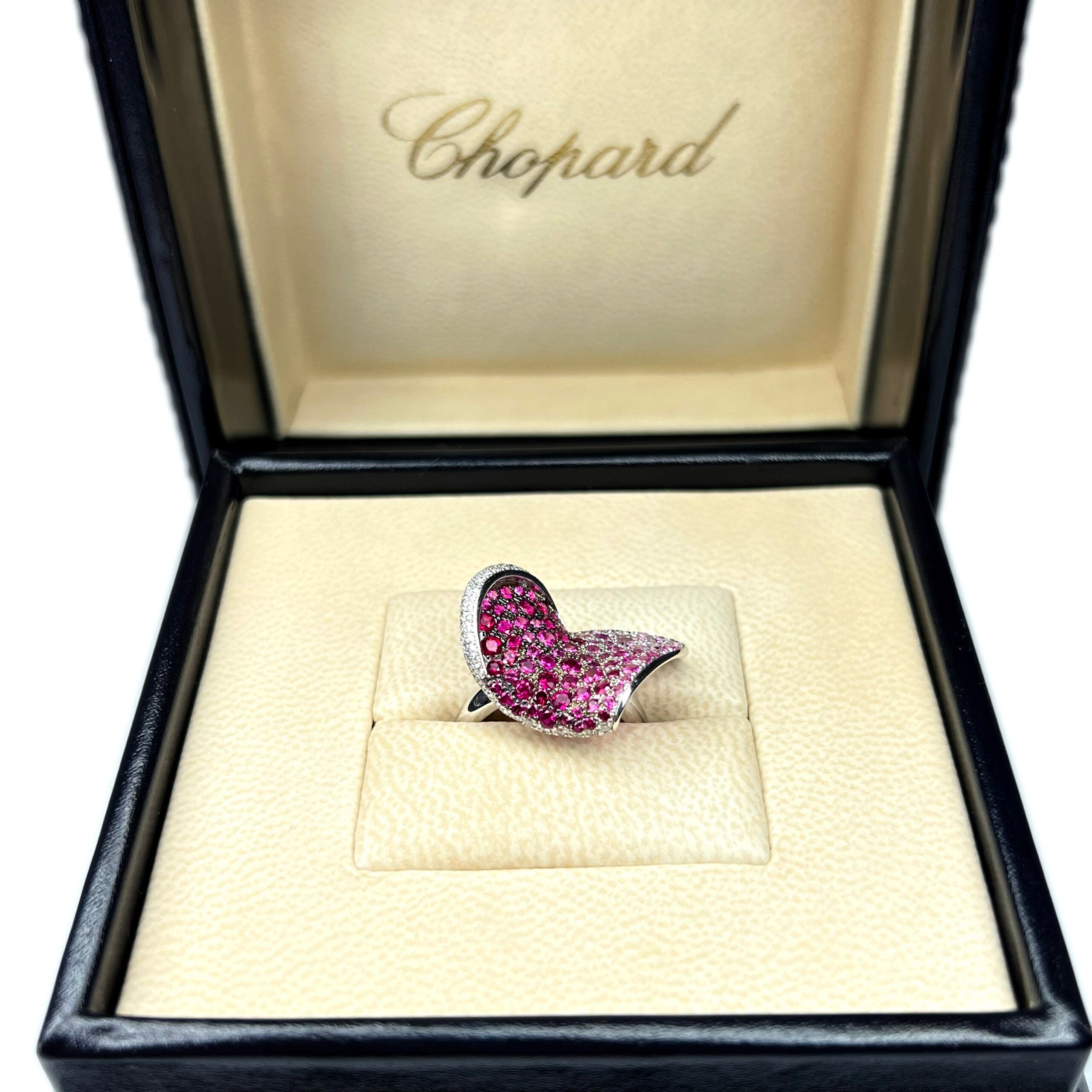 Chopard 18k White Gold Pink Sapphire Ruby Diamond Heart Ladies Ring