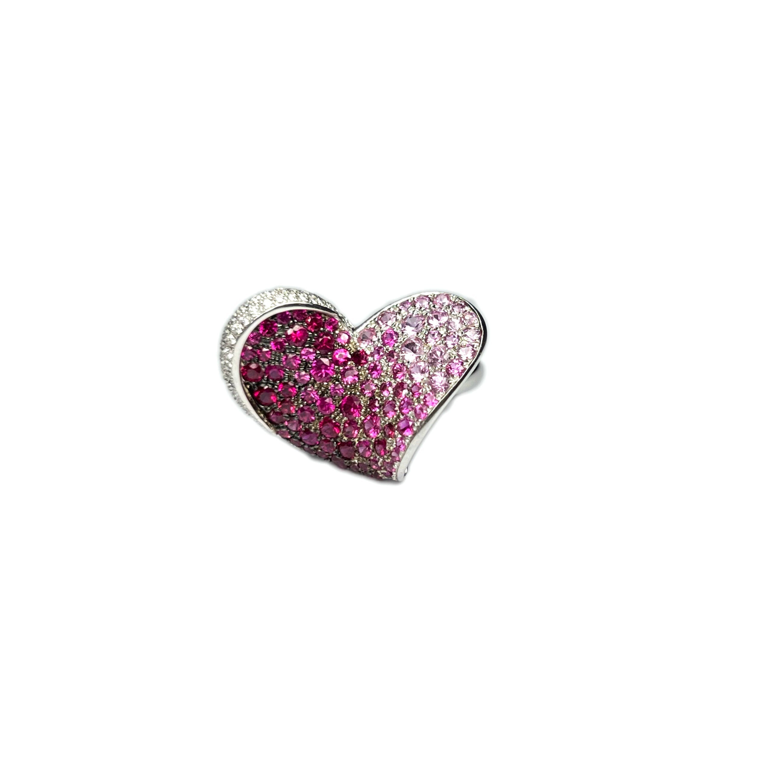 Chopard 18k White Gold Pink Sapphire Ruby Diamond Heart Ladies Ring