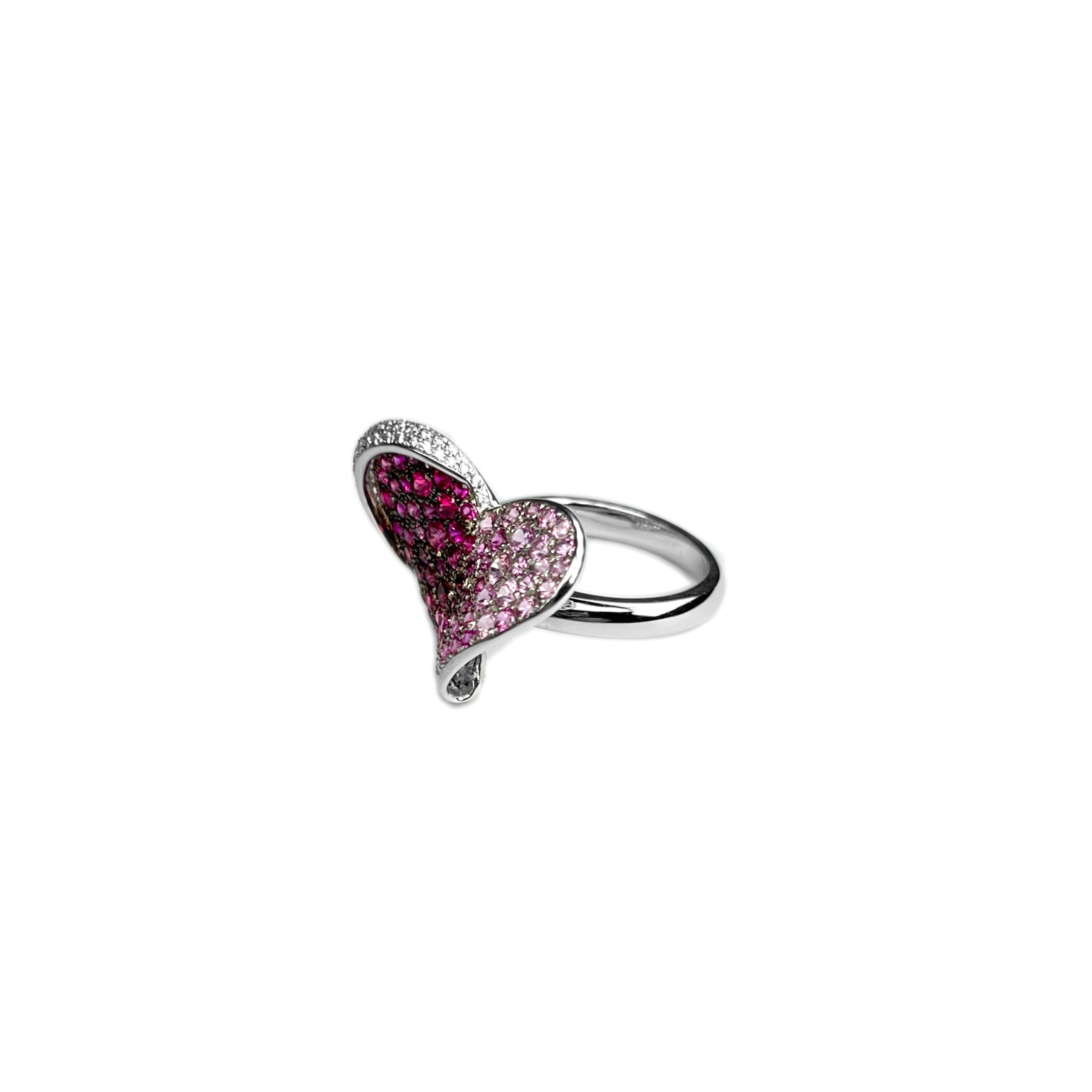 Chopard 18k White Gold Pink Sapphire Ruby Diamond Heart Ladies Ring