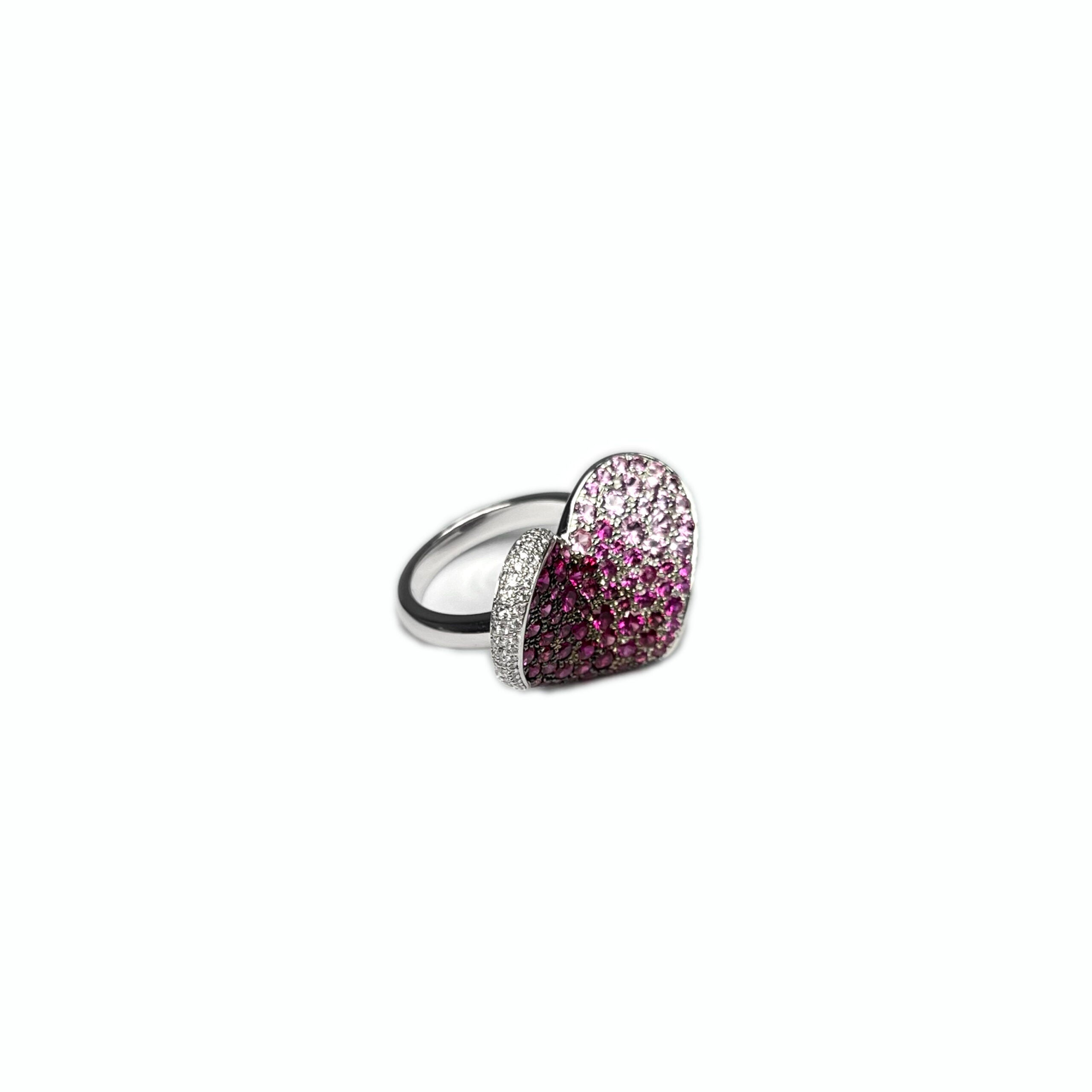 Chopard 18k White Gold Pink Sapphire Ruby Diamond Heart Ladies Ring