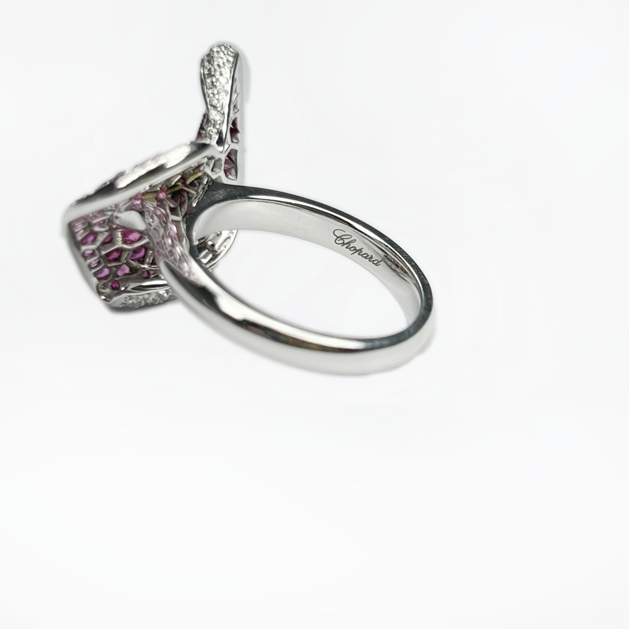 Chopard 18k White Gold Pink Sapphire Ruby Diamond Heart Ladies Ring