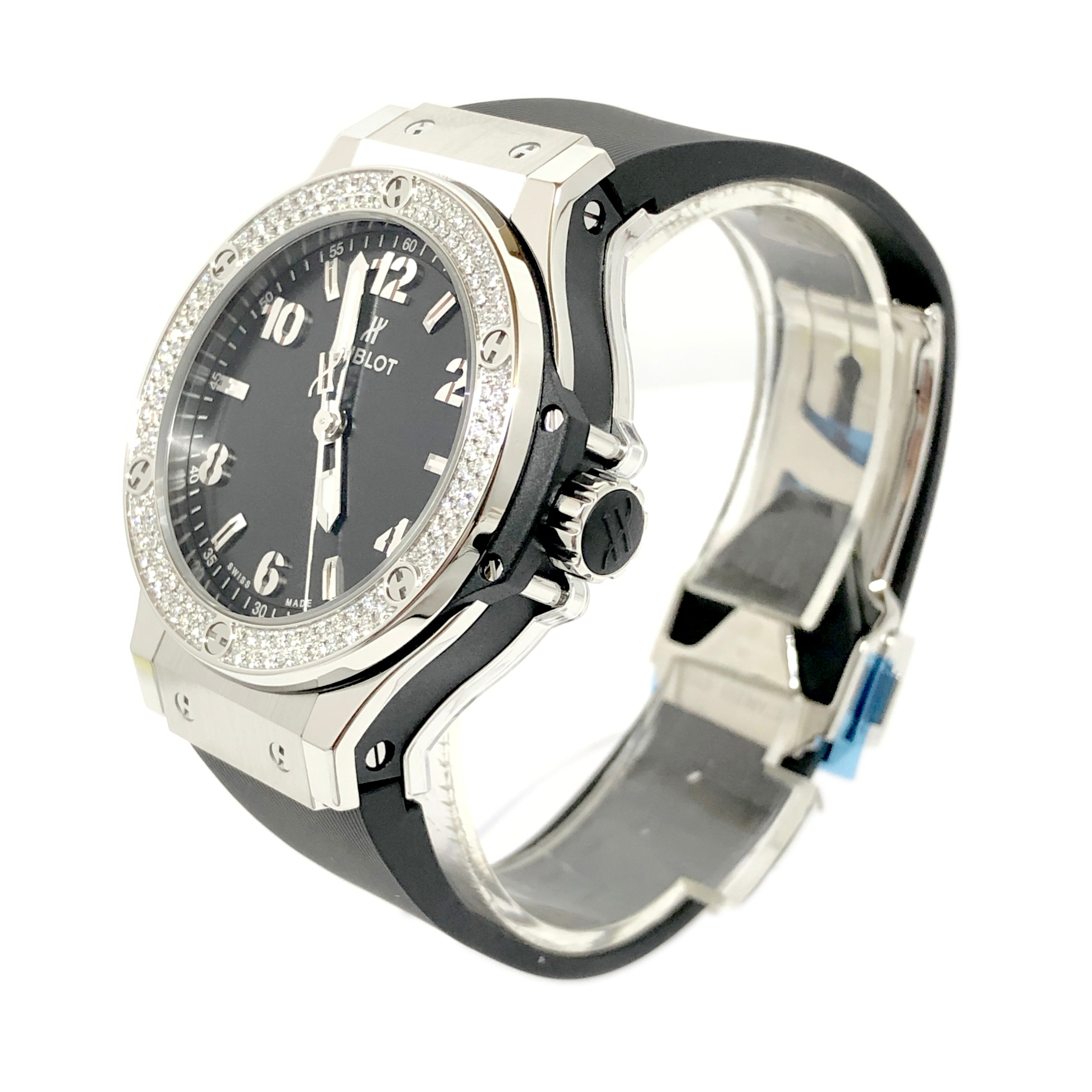 Hublot Big Bang Stainless Steel Rubber Diamonds Quartz Ladies Watch