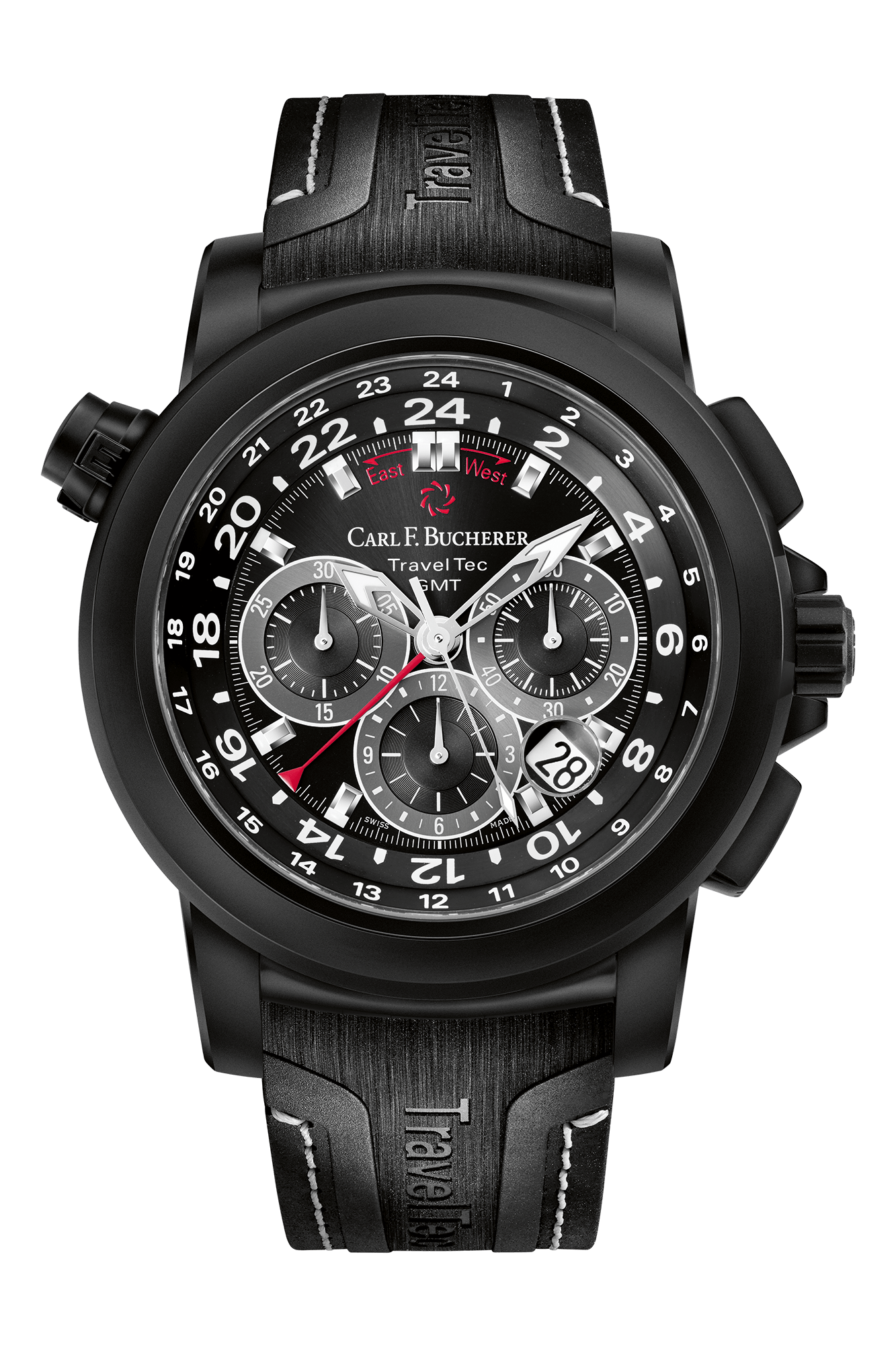 Carl F. Bucherer Patravi Traveltec Black Stainless steel Men's Watch - Premium Luxury Product