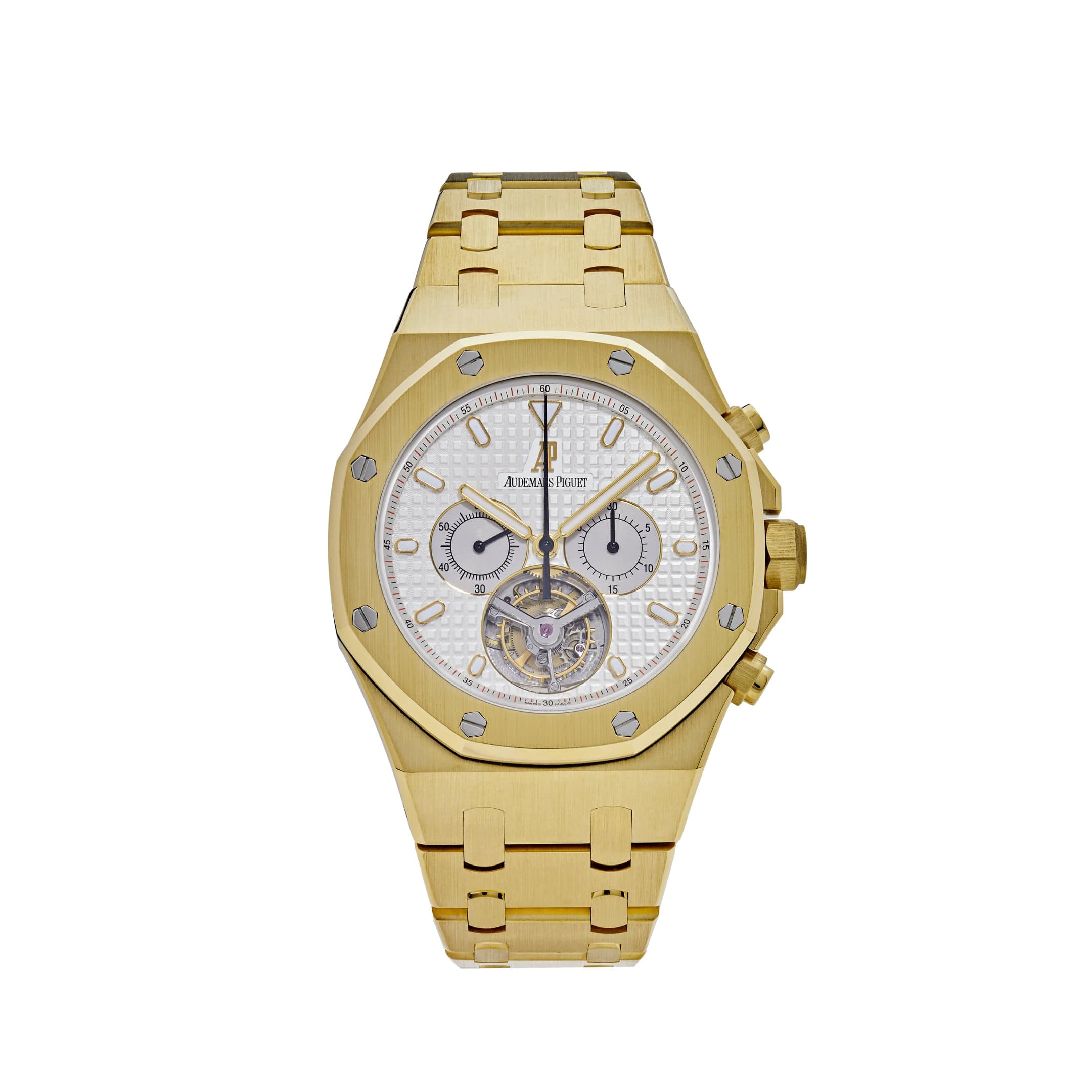 Audemars Piguet Royal Oak 25977BA.OO.1205BA.01 Chronograph 'Tourbillon' Yellow Gold Silver Dial (2004) - Premium Luxury Product