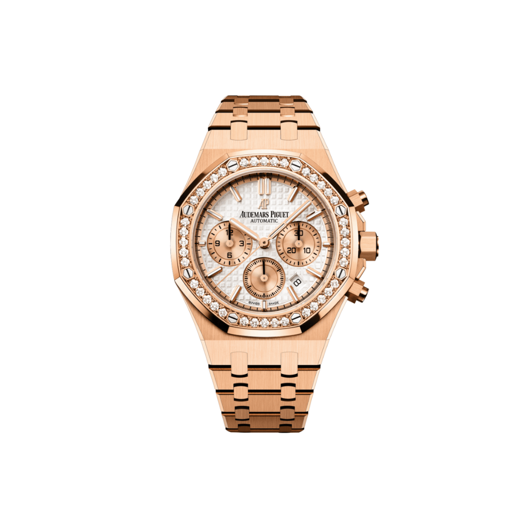 Audemars Piguet Royal Oak 26315OR.ZZ.1256OR.01 Chronograph Rose Gold Silver Dial Diamond Bezel (2021) - Premium Luxury Product